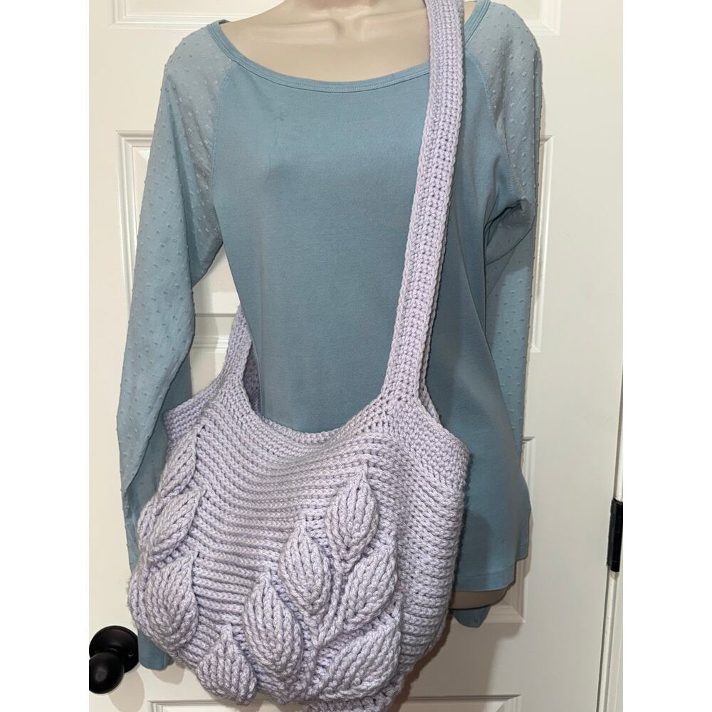 Lilac Crochet 3D Leaf Crossbody Bag, Large Handbag
